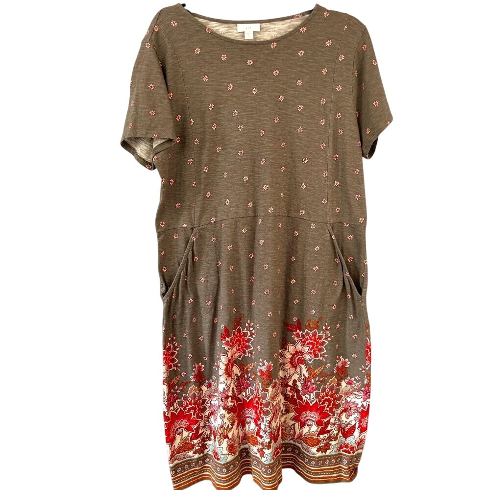 J. Jill Floral‎ Printed Casual Cotton Tee Shirt Dress with Pockets Size LT